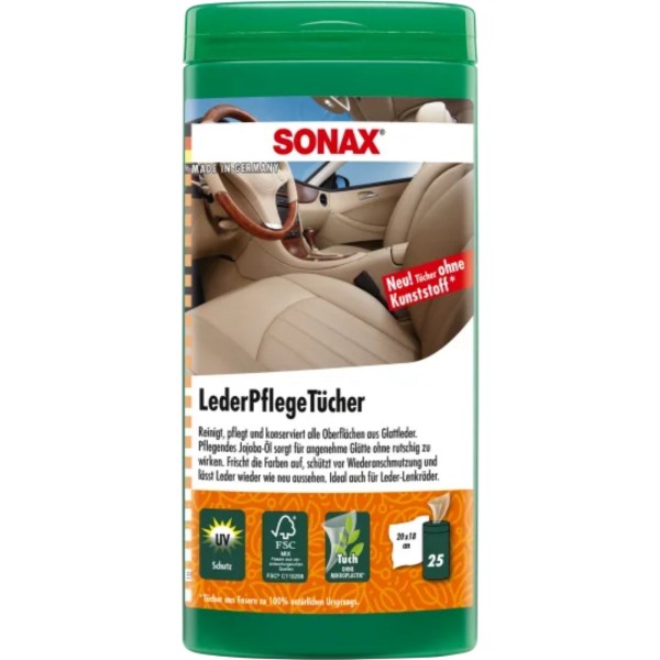SONAX Lederpflegemittel – Leder Pflegetücher Box 25 stk.